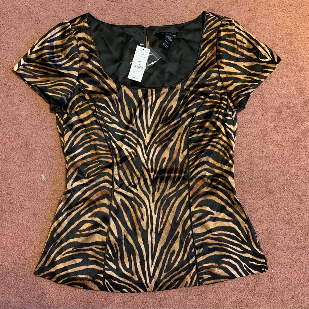 NWT Express Stretch Silk Zebra Print Blouse